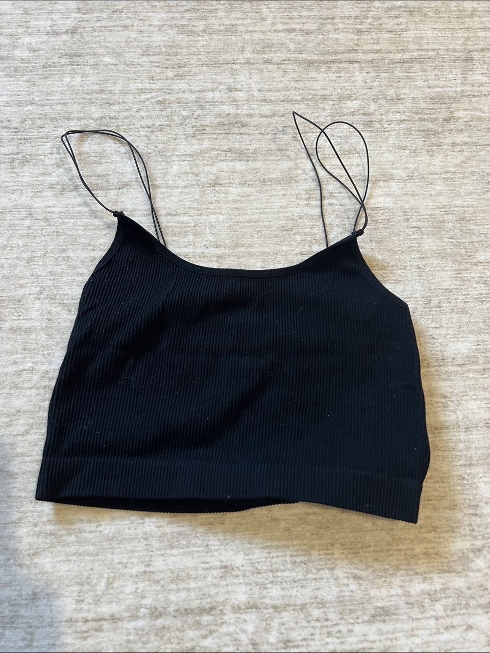 La Hearts Black Ribbed Spaghetti-Strap Crop Cami